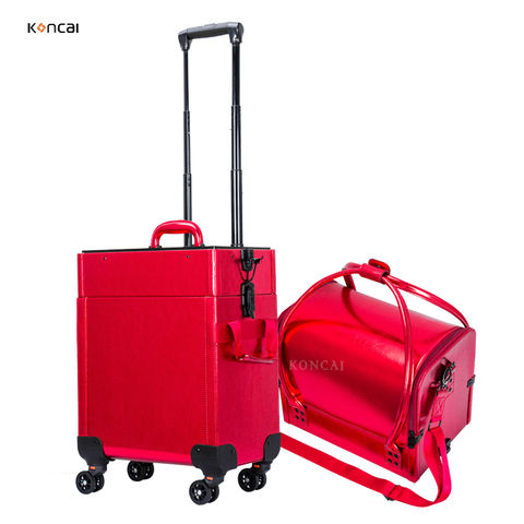 Buy Wholesale China Red Pu Leather Professional Makeup Trolley Case 2 In 1 Make  Up Bag Rolling Train Case Box & Rolling Makeup Case at USD 76