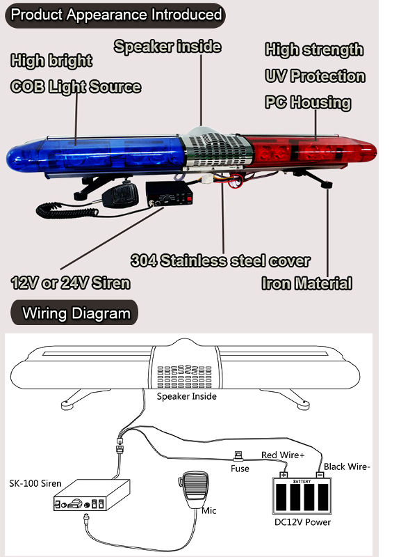 China Factory Supply 12V 24V Rooftop Security Vehicle Light Bars Safety Car Light Bar For Trucks