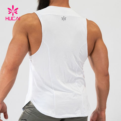 Camiseta regata de treino masculina com ajuste de cor lisa, sem mangas,  para academia, respirável, esportiva, camiseta, Branco, Small