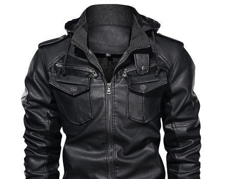 hooded patchwork slim men's leather jacket