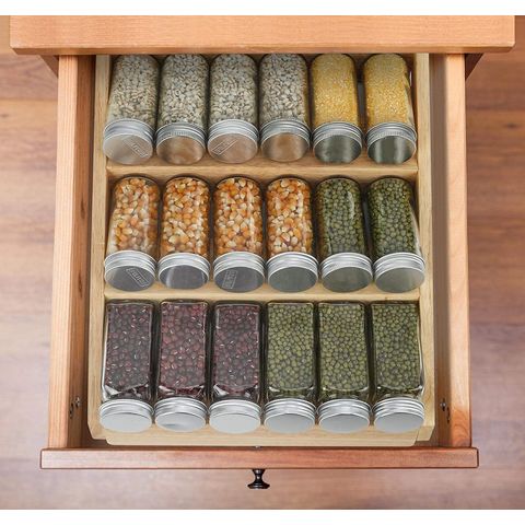 Bamboo Spice Rack Display Shelf Salt Pepper Storage Rack Wooden Seasoning