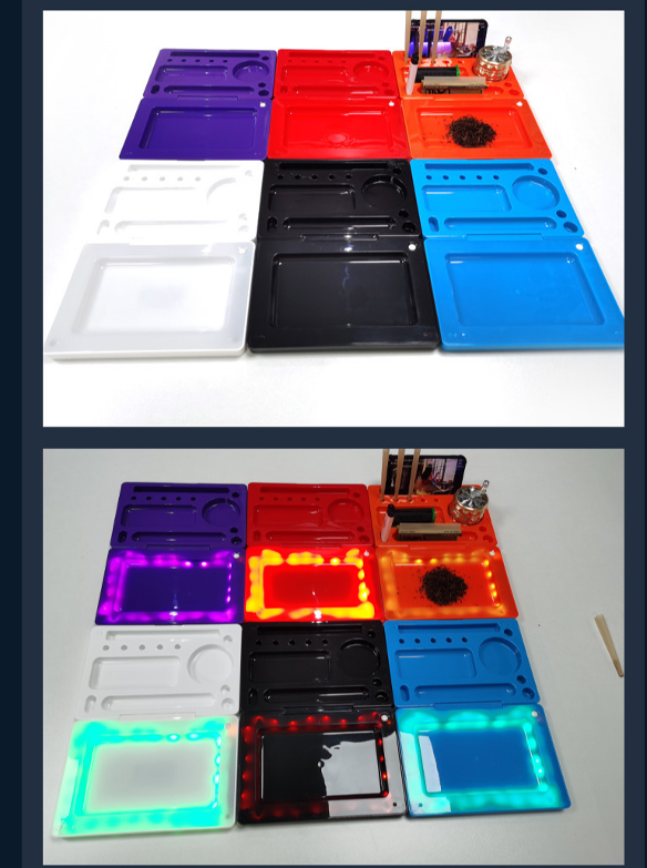 China Custom Glow In Dark Rolling Tray LED Light Tobacco Making