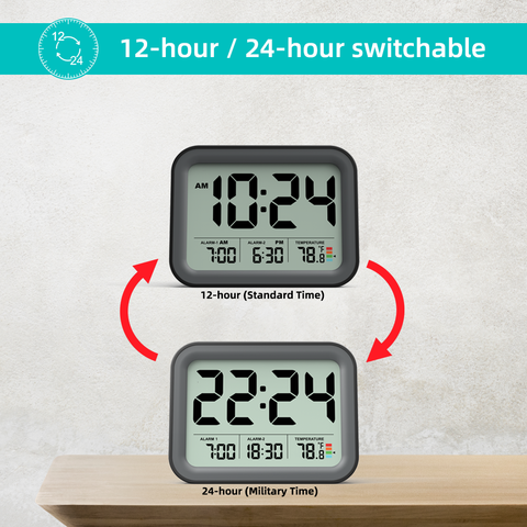 Réveil numérique LED Horloge de bureau Snooze Dimmable Blanc 12/24