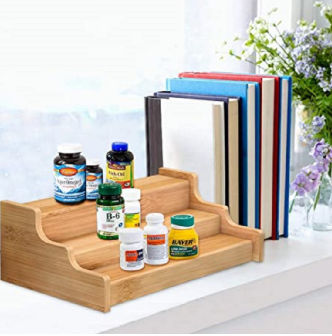 Spice Rack Kitchen Cabinet Organizer 3 Tier Bamboo Expandable Display Shelf
