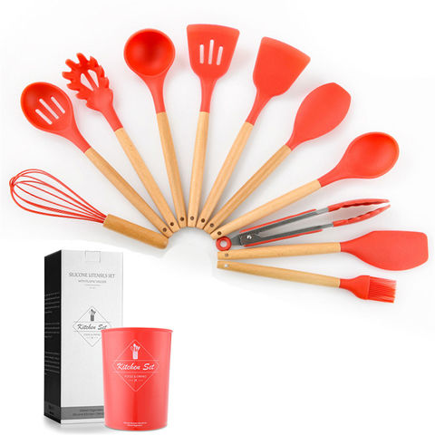 Set x 15 Utensilios de cocina en silicona y madera - Beige