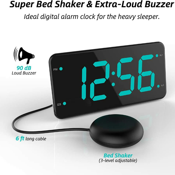 High Volume Alarm Clock With Shaker, Loud Digital Alarm Clock