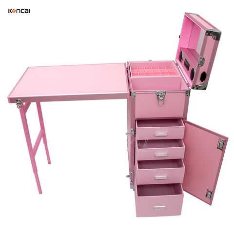 Buy Wholesale China Koncai Patent Nail Table Pink Manicure Workstation  Folding Rolling Portable Case & Manicure Table at USD 130