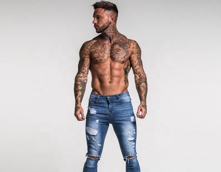 Ripped Jeans Denim Skinny Pants Men 