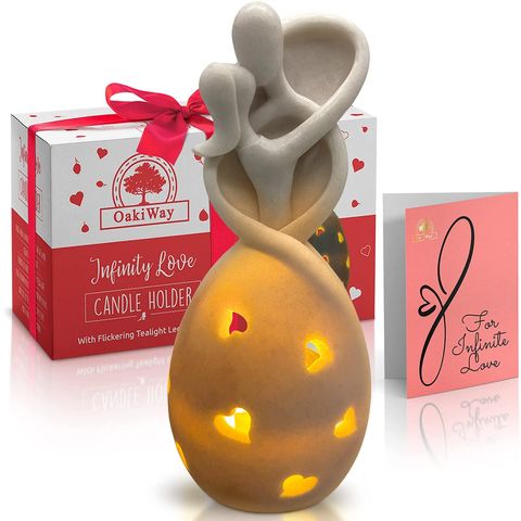 Castiçais de poliresina, presentes de casamento para casais, estátua de amor com vela LED cintilante, Dia dos Namorados
