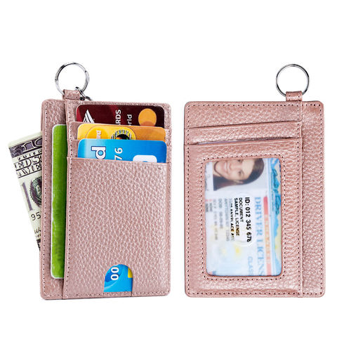 Cowhide Leather Mini Wallet Card Case Coin Purse Keychain