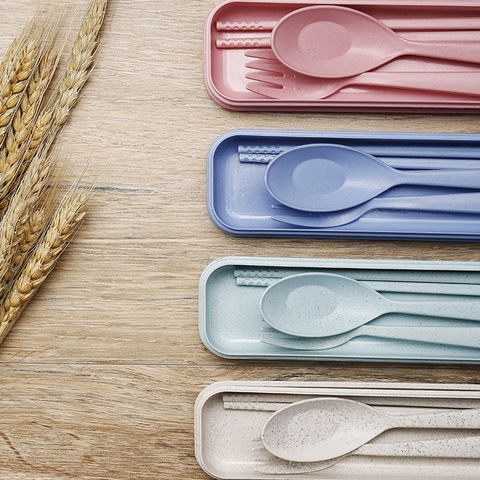 Wheat Utensil Lunch Set  Custom Reusable Food Boxes with Utensils