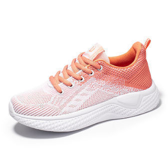 women peach knitted lace-up sports shoe