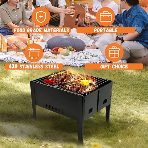 Portable Charcoal BBQ Grills Outdoor Stainless Steel Folded Camping Grill  Kebab Skewer Grill Kit for Home Garden Backyard Party Picnic Travel