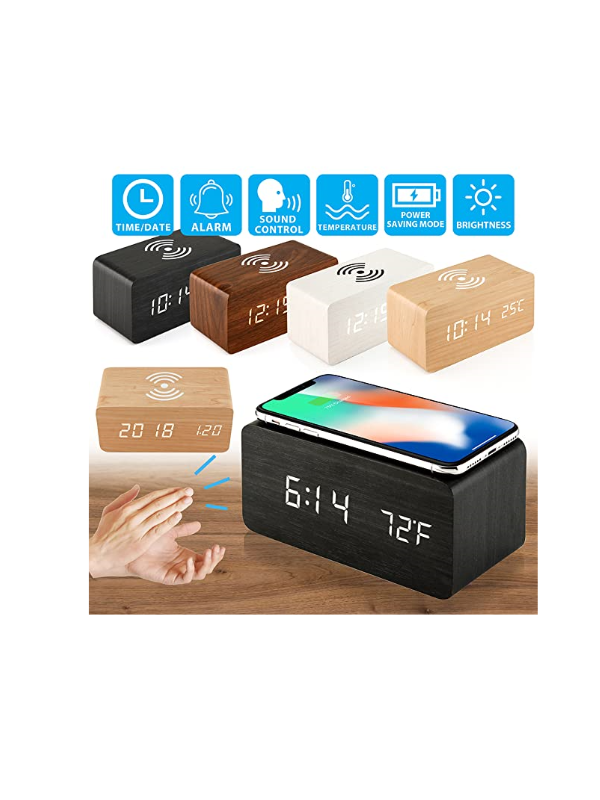 Wooden Alarm Clock with Wireless Charging Pad Compatible supplier