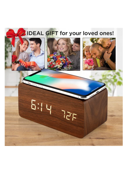 Wooden Alarm Clock with Wireless Charging Pad Compatible supplier