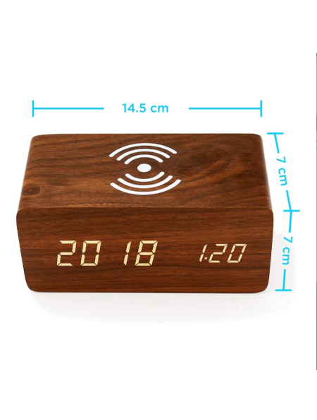 Wooden Alarm Clock with Wireless Charging Pad Compatible supplier