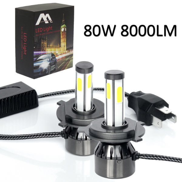 Pair Car H4 80W 6000K Super Bright  COB LED Headlight Light Kit+Mini LED Driver
