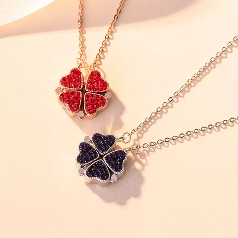 Double Sided Heart Clover Chain, Four Leaf Clover Necklace