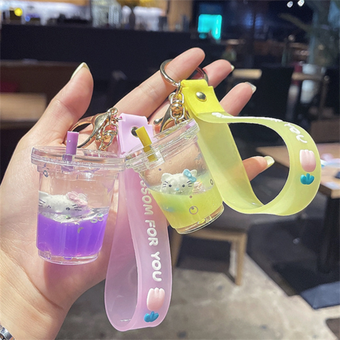 Buy Wholesale China Cartoon Cute Cat Keychain Milk Tea Cup Liquid Keychain  Boba Keychain Quicksand Sequin Key Ring & Boba Keychain at USD 0.21