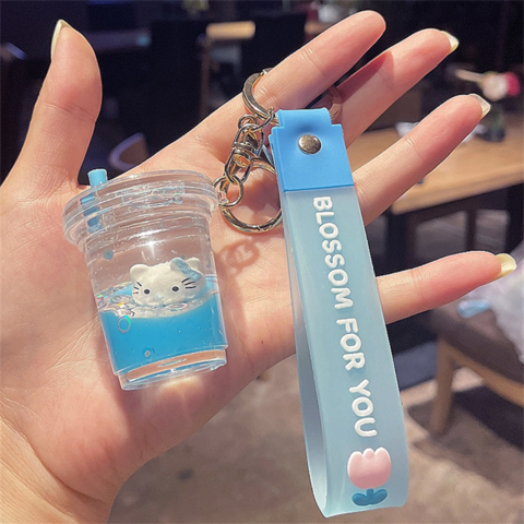 Buy Wholesale China Cartoon Cute Cat Keychain Milk Tea Cup Liquid Keychain  Boba Keychain Quicksand Sequin Key Ring & Boba Keychain at USD 0.21