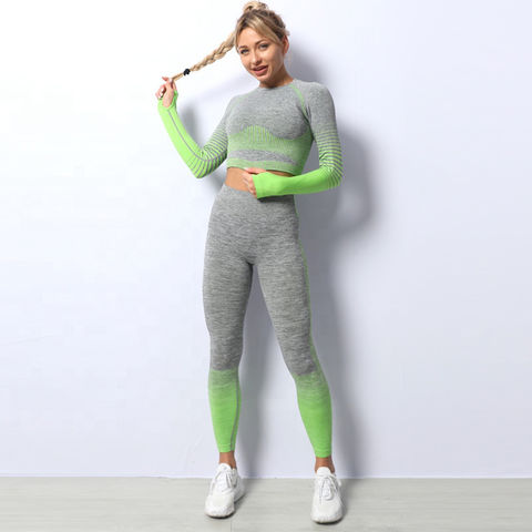 Seamless Contrast Pop Zip Up Long Sleeves Top & Leggings Active Set