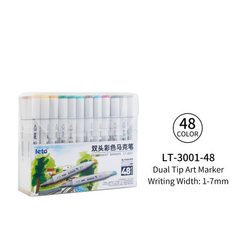 48 Colors Dual Tips Permanent Marker Pens Art Markers Set with