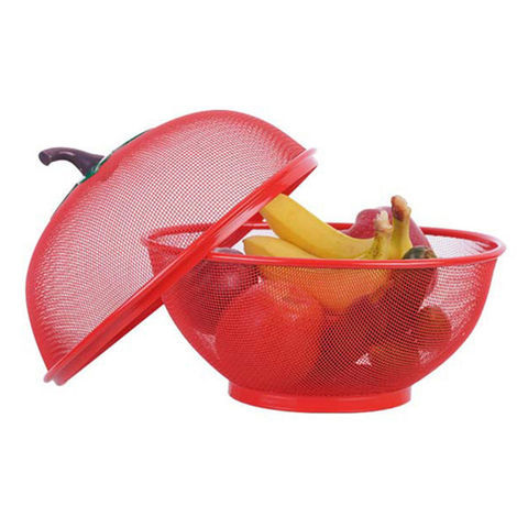 Fruit Basket With Lid - Decorative Fruit Bowl Metal Wire Basket Covered  Fruit Bowl Strainer For Fruits Vegetables Fruit Display Stand Keeps Flies  Out