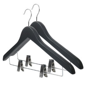 Black Wooden Coat Hangers with Chrome Clips