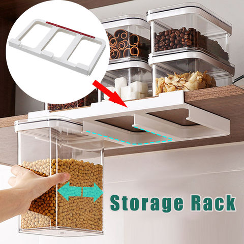 Huhudde Kitchen Cabinet Hanging Plastic Airtight Storage Box Wall-Mounted  Sliding Sealed Grain Jar Transparent Food Container