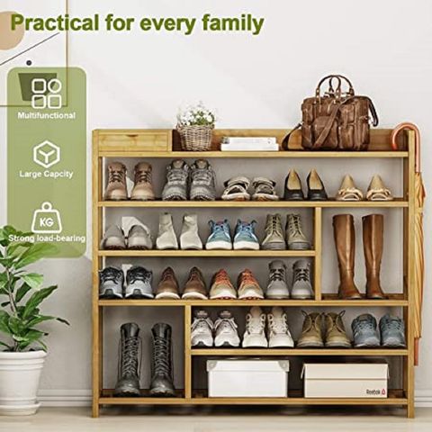 Zapatero/estante de zapatos de bambú de 5 capas, estante de almacenamiento  de tacón alto, estante de almacenamiento para el hogar, ahorro de espacio