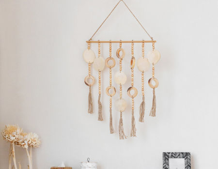 Upscale creative design farmhouse style solid acacia bead wooden wall hanging decor home decor supplier