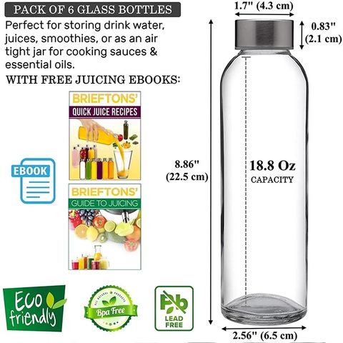 6 Pack Clear Glass Bottles with Infuser, Neoprene Sleeves, & Lid