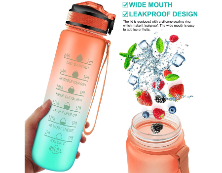 Sports Water Bottle 2.2L Large Clear Time Marked With Fruit Infuser BPA Free 