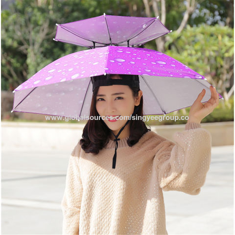 Head Mounted Outdoor Umbrella Hat Double-Layer Black Glue Rain-Proof Fishing  Head-Mounted Sunscreen Overhead