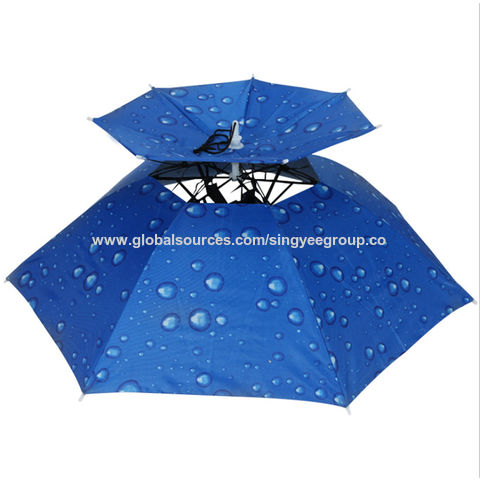 Cheap Outdoor Waterproof Double-layer Rain Sun Shade Fishing Umbrella  Umbrella Cap Head Hat Headwear Cap