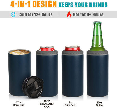 This insulated can cooler has a 3-in-1 drink-cooling design