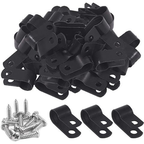 Abrazaderas de plástico P Clipcs R negro para fijación de tubos, abrazadera  de alambre de tubo