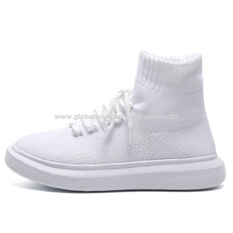 Atmungsaktive Socken-Schuhe aus Stretchmaterial, leichter Stiefel-Stil zum Reinschlüpfen für Damen und Herren, Unisex Weiße Schuhe