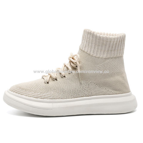Atmungsaktive Socken-Schuhe aus Stretchmaterial, leichter Stiefel-Stil zum Reinschlüpfen für Damen und Herren, Unisex Weiße Schuhe