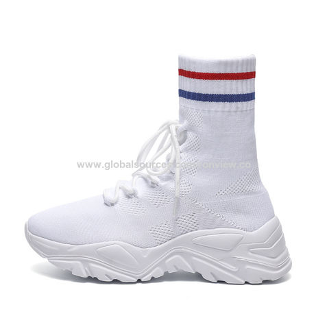 Atmungsaktive Socken-Schuhe aus Stretchmaterial, leichter Stiefel-Stil zum Reinschlüpfen für Damen und Herren, Unisex Weiße Schuhe