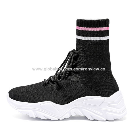Atmungsaktive Socken-Schuhe aus Stretchmaterial, leichter Stiefel-Stil zum Reinschlüpfen für Damen und Herren, Unisex Weiße Schuhe