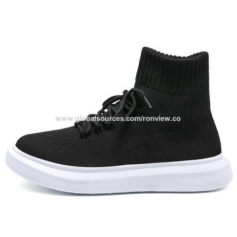 Atmungsaktive Socken-Schuhe aus Stretchmaterial, leichter Stiefel-Stil zum Reinschlüpfen für Damen und Herren, Unisex Weiße Schuhe