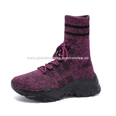 Atmungsaktive Socken-Schuhe aus Stretchmaterial, leichter Stiefel-Stil zum Reinschlüpfen für Damen und Herren, Unisex Weiße Schuhe