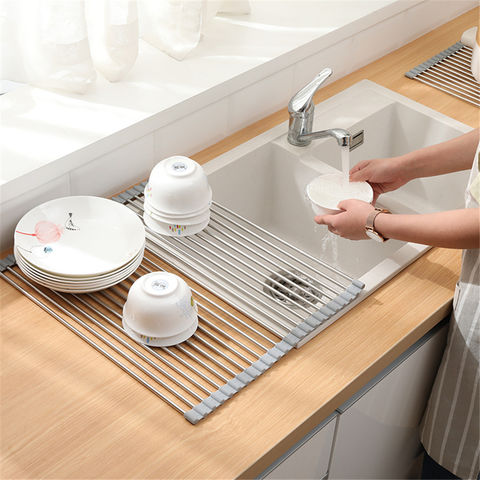 SS Over the Sink Multipurpose Roll-Up Drain Tray