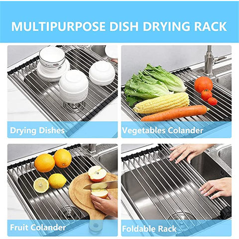 pozzolanas Roll up Dish Drying Rack, Folding Multipurpose Large Dish Rack  Rustproof Silicone Dish Drainers Over Sink for