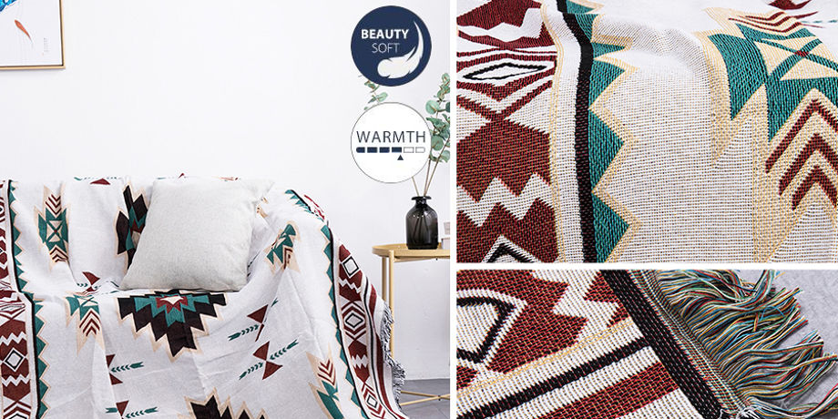 Cotton Woven Throw Blanket Boho Knitted Decor Bed Throws for Sofa