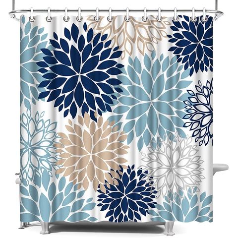 Decorative Floral Shower Curtain Hooks, Turquoise Dahlia Pinnata Flower  Shower C
