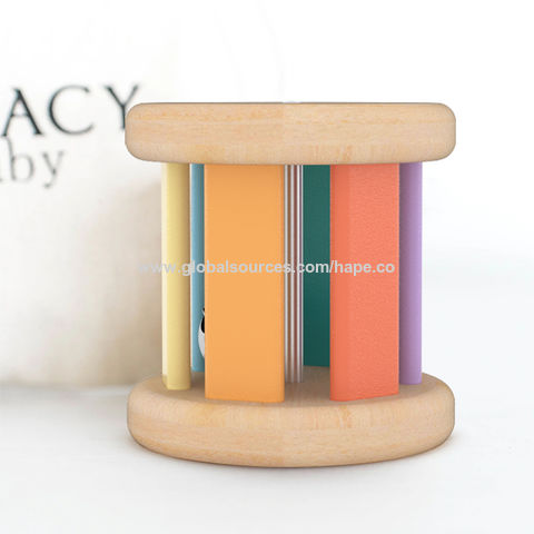 Montessori, tambor rodante, cilindro de bola, mango de madera, juguetes musicales para bebés, desarrollo intelectual