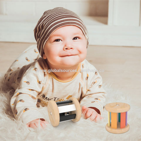 Montessori, tambor rodante, cilindro de bola, mango de madera, juguetes musicales para bebés, desarrollo intelectual
