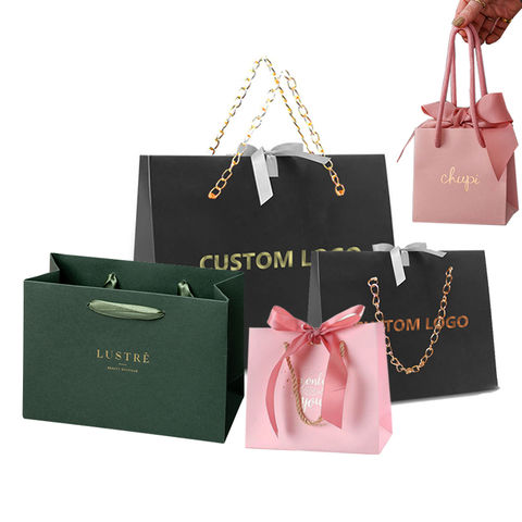 Custom Private Logo Printed Black Pink Small Personalized Luxury Shopping  Tote Gift Paper Bags with Ribbon Handles for Jewelry - China Paper Bag and Shopping  Bag price